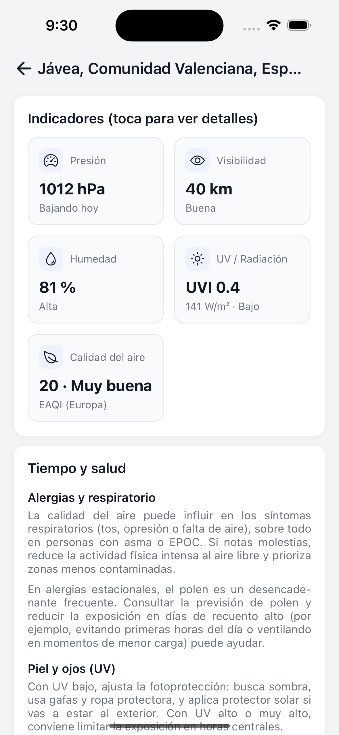 NavIA - pantalla adicional de previsión y favoritos