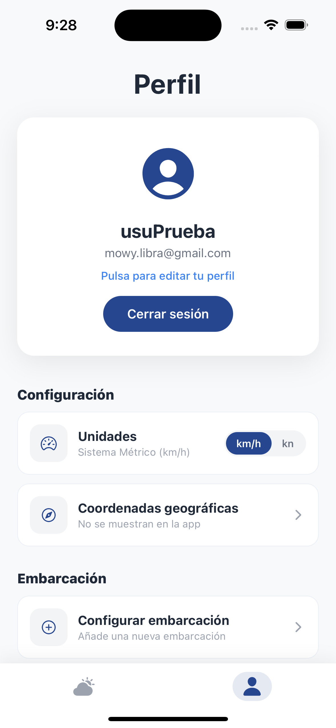 NavIA - perfil y configuración (unidades, coordenadas, embarcación)